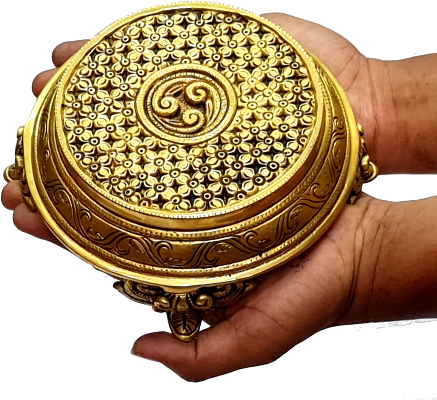 eSplanade Brass Decorative Round Pooja God Stool | Brass Chowki | Home Decor Sitting Table - 7 Inches